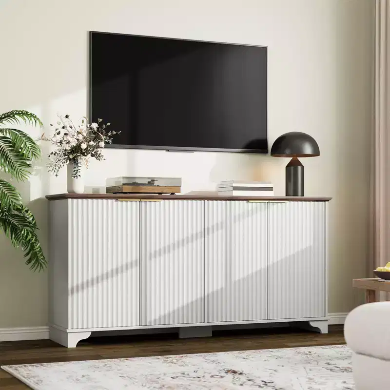 Fluted Sideboard Buffet Cabinet with Storage, Modern Wood Accent Cabinet with Shelves, Console Table for Kitchen Dining Living Room Entryway Hallway