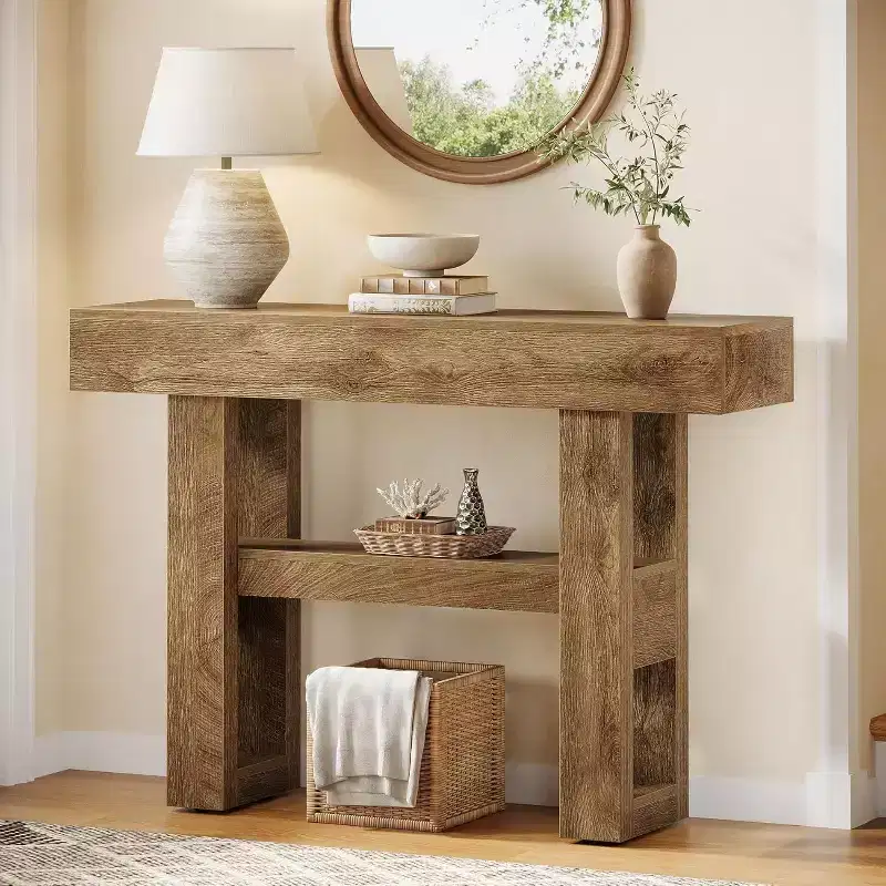 Lantine 41.34Farmhouse Console Table, 2-Tier Narrow Sofa Table Behind The Couch, with Storage Shelves for Living Room