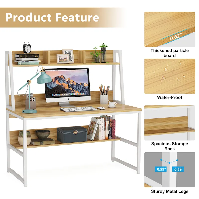 Computer Desk with Hutch and Bookshelf,Home Office Desk,Study Writing Table