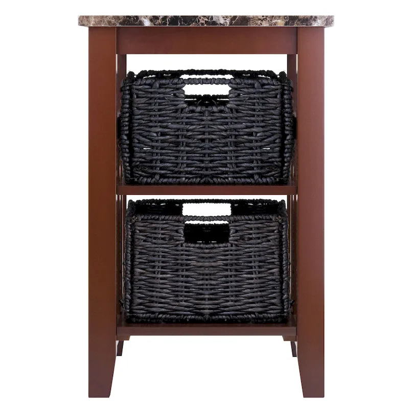 Zoey Side Table Faux Marble Top with 2 Baskets