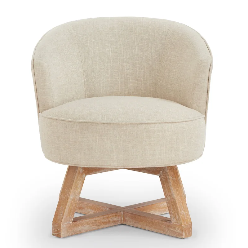 Beige Modern 27  Linen Swivel Barrel Chair