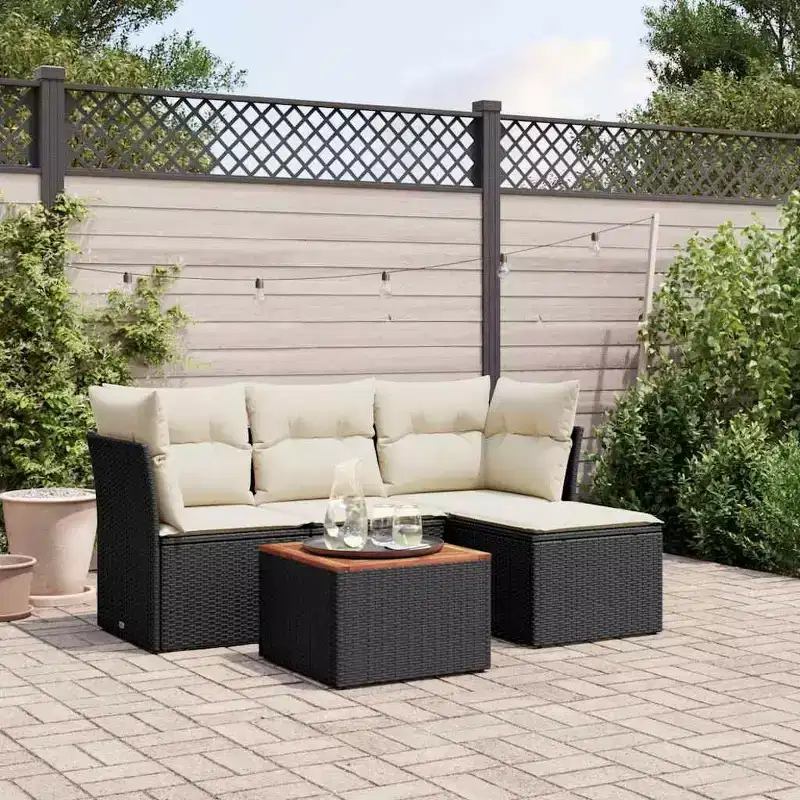 vidaXL Garden Sofa Set Black, Cream