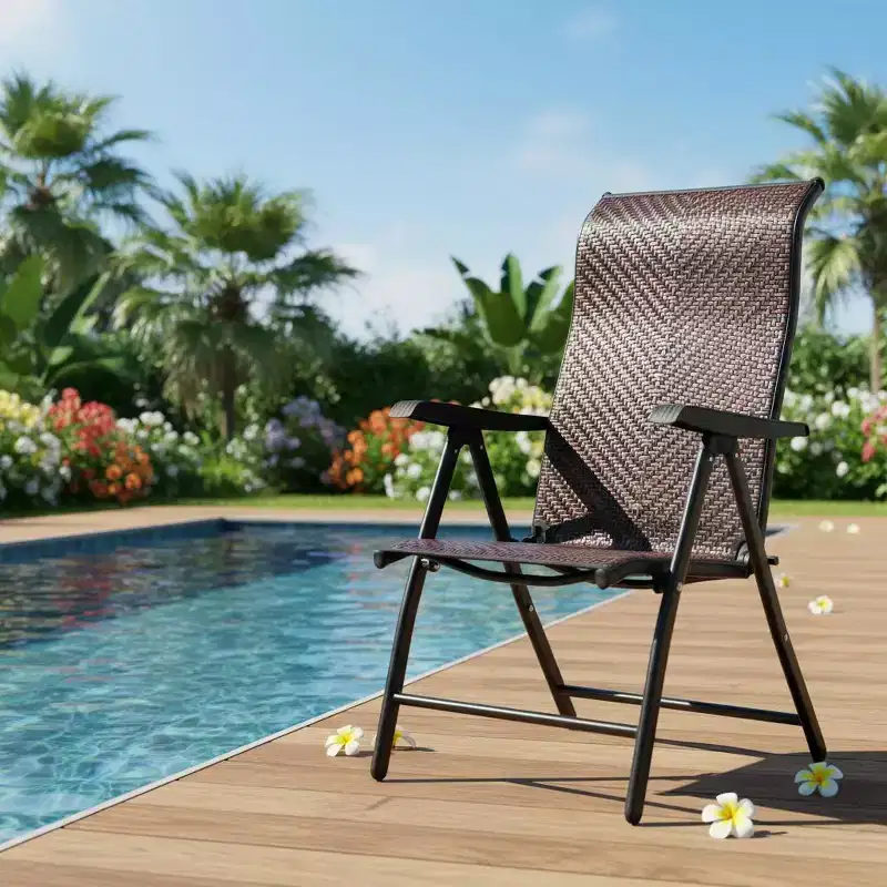 Gymax 1PC/2PC Outdoor Rattan Folding Recliner Chair with Adjustable Backrest and Armrests Portable for Camping and Patio Use