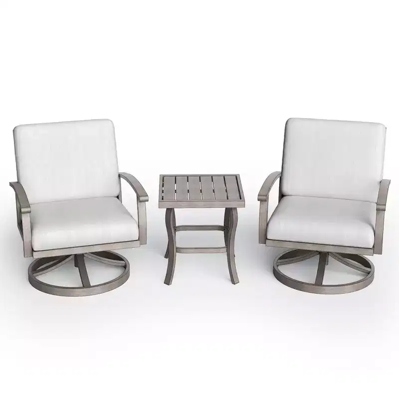 HAPPATIO Aluminum Outdoor Bistro Set, 3 Piece Swivel Patio Chairs with Cushions and Side Table, Patio Furniture Set for Backyard Porch (Gray)