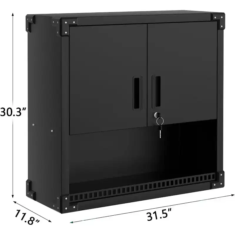 Heavy Duty Wall Cabinet | Steel Hanging Storage w/Shelves & Lock | Rust Resistant Organizer for Garage, Workshop, Warehouse - Black