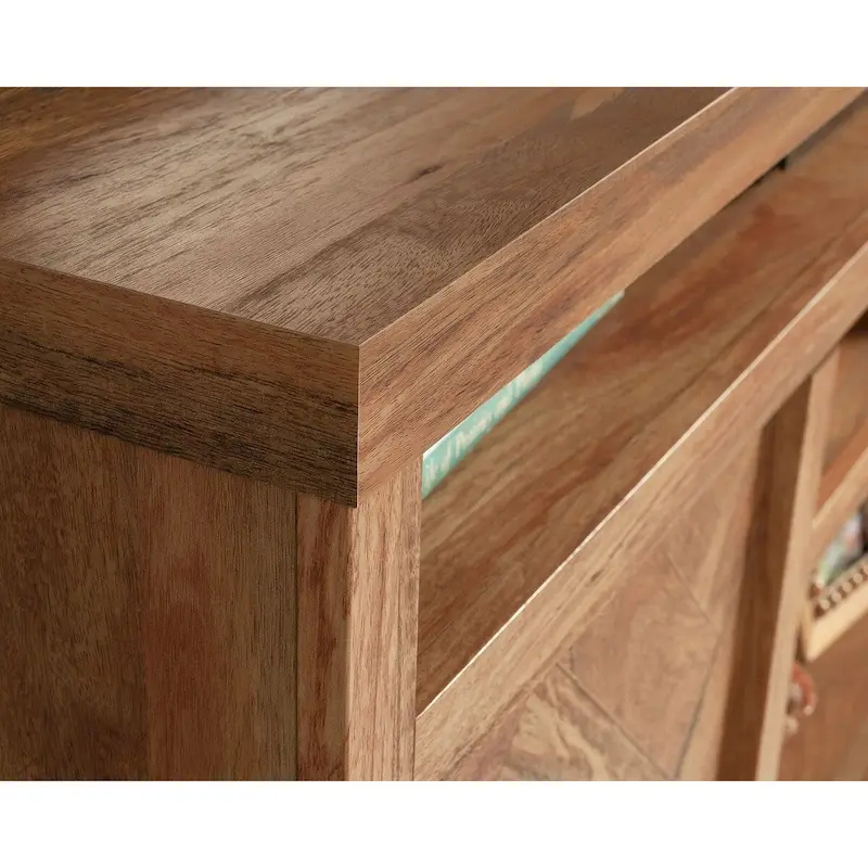 TV Credenza with Herringbone Doors & Adjustable Shelves – Mystic Oak / Sindoori Mango, Modern Style