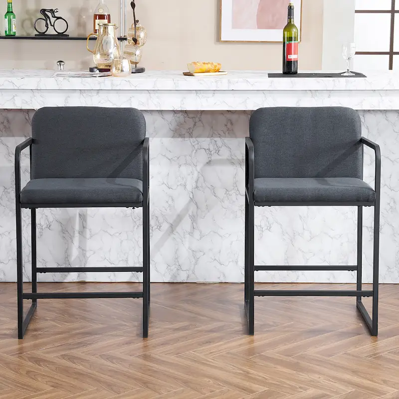 Set of 2,Modern Upholstered Counter Height Bar Stool with Armrests, Metal Frame and Padded Seat