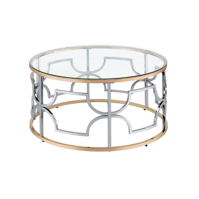 Modern Style Chrome and Gold Round Open Coffee Table