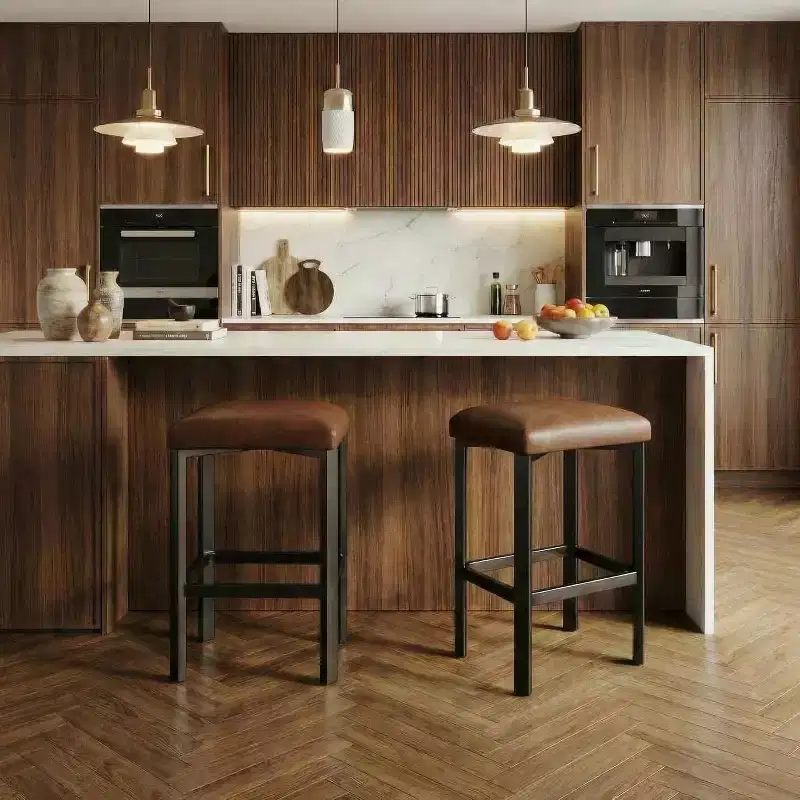 2 Counter Height Bar Stools, PU Leather with 2 Padding, Sturdy Metal Base, Easy Assembly, for Kitchen Island & Bar, Brown