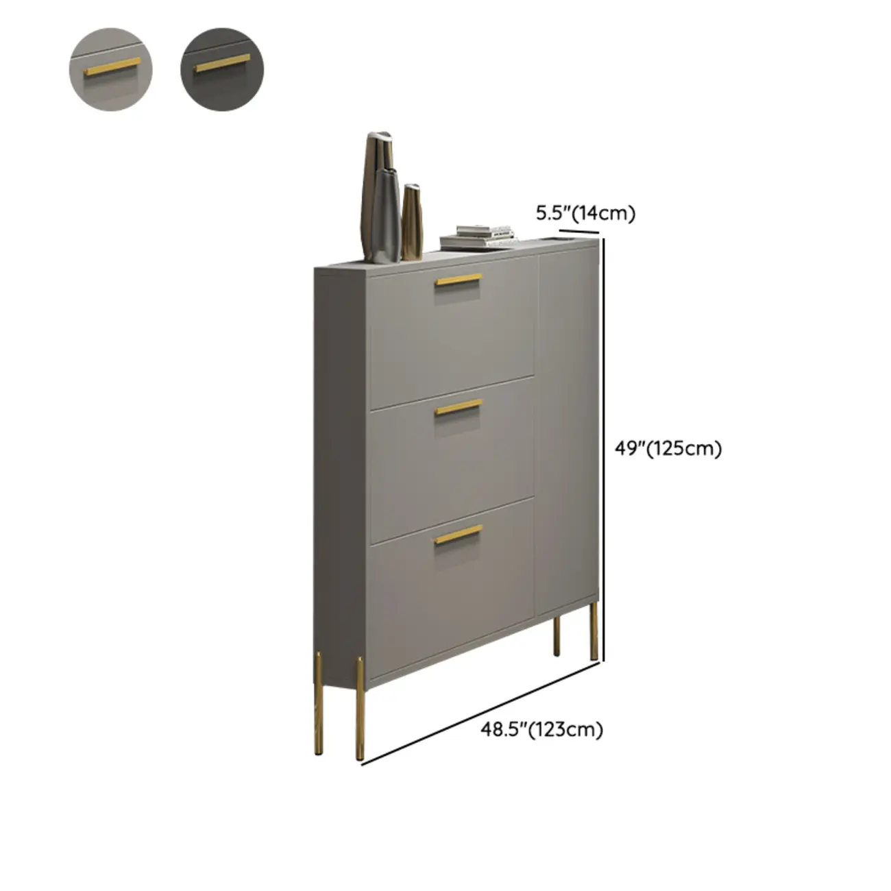 3-Tier Narrow Dark Gray Drop-Front Wood Shoe Cabinet