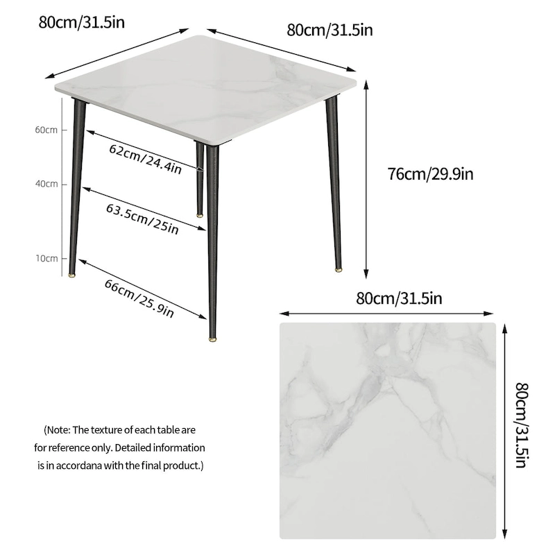 Modern Slate Kitchen Dining Table with Sintered Stone Top Metal Legs (Table Only) - 31.5x31.5x30 inch