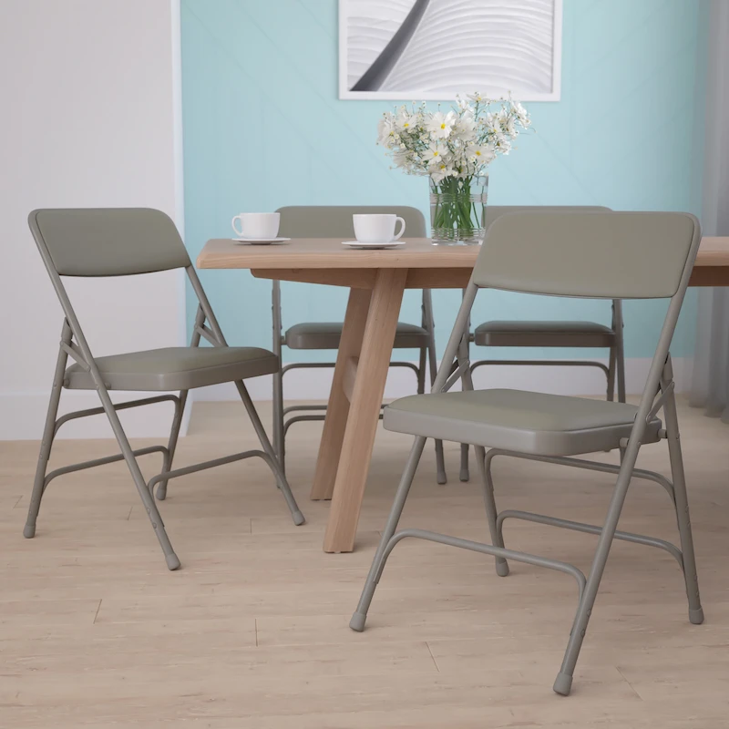 4 Pack Curved Triple Braced & Double Hinged Metal Folding Chair