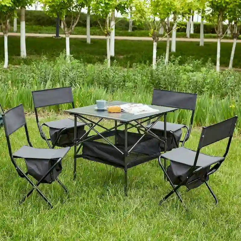 Set of 5, Folding Outdoor Table and Chairs Set for Indoor, Outdoor Camping, Picnics, Beach,Backyard, BBQ, Party, Patio