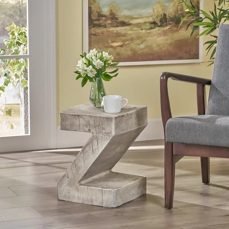 Modern Light Gray Concrete Side Table with Sculptural Design