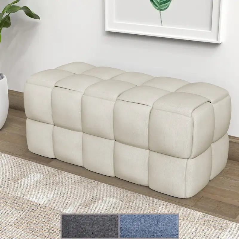 36-inch Padded Upholstered Bench with Box Weave Fabric
