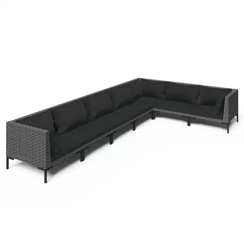vidaXL Patio Lounge Set Outdoor Sectional Sofa Set Table Poly Rattan Dark Gray