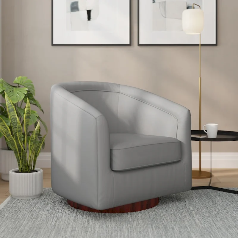 Barrel Accent Chair with 360 Swivel Vinyl Wrapped Base