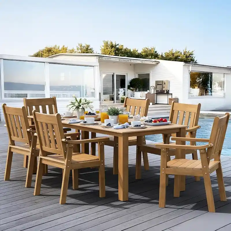 WINSOON 7-Piece HIPS All Weather Outdoor Patio Dining Sets with Umbrella Hole& Aluminum Frame,1-Table 6-Chairs