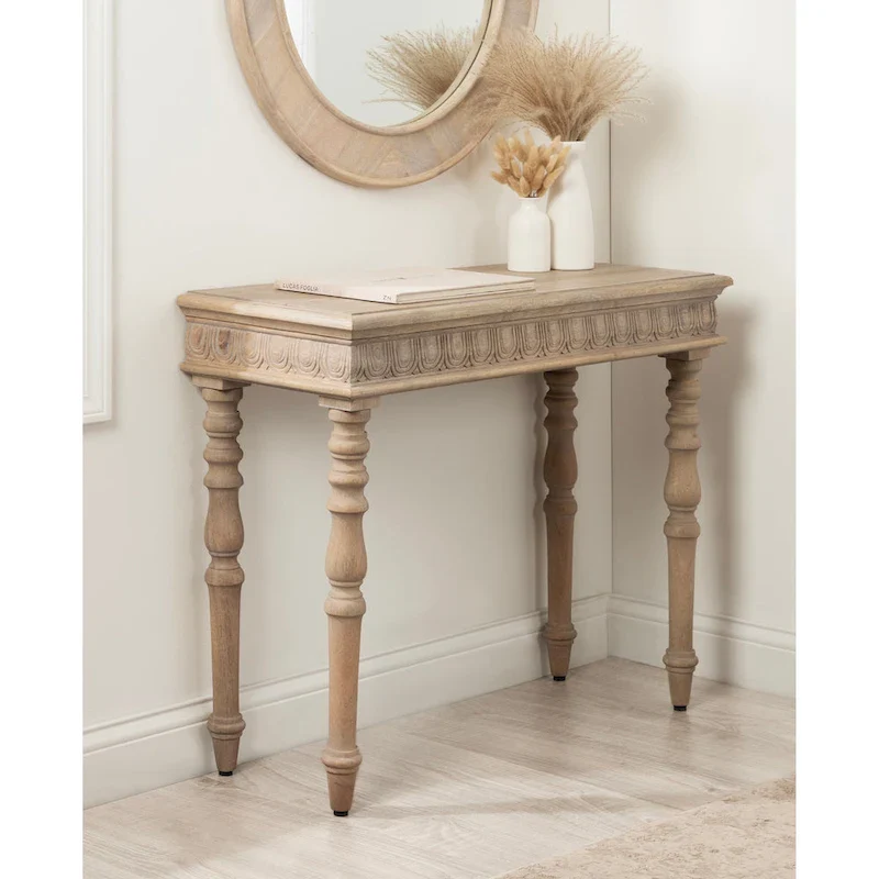 Natural, Carved Style, 1-Person Assembly Console Table, 36