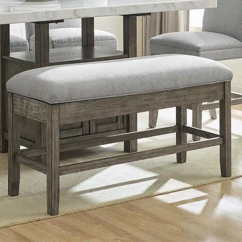 Driftwood Grey Upholstered Storage Counter Bench, 1-Person