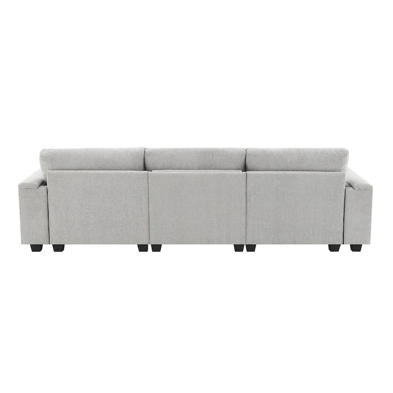 96 Chenille Smart Sectional Sofa with Bluetooth Speaker, Drop-Down Table & USB Charger and 3-Seater Cloud Couch