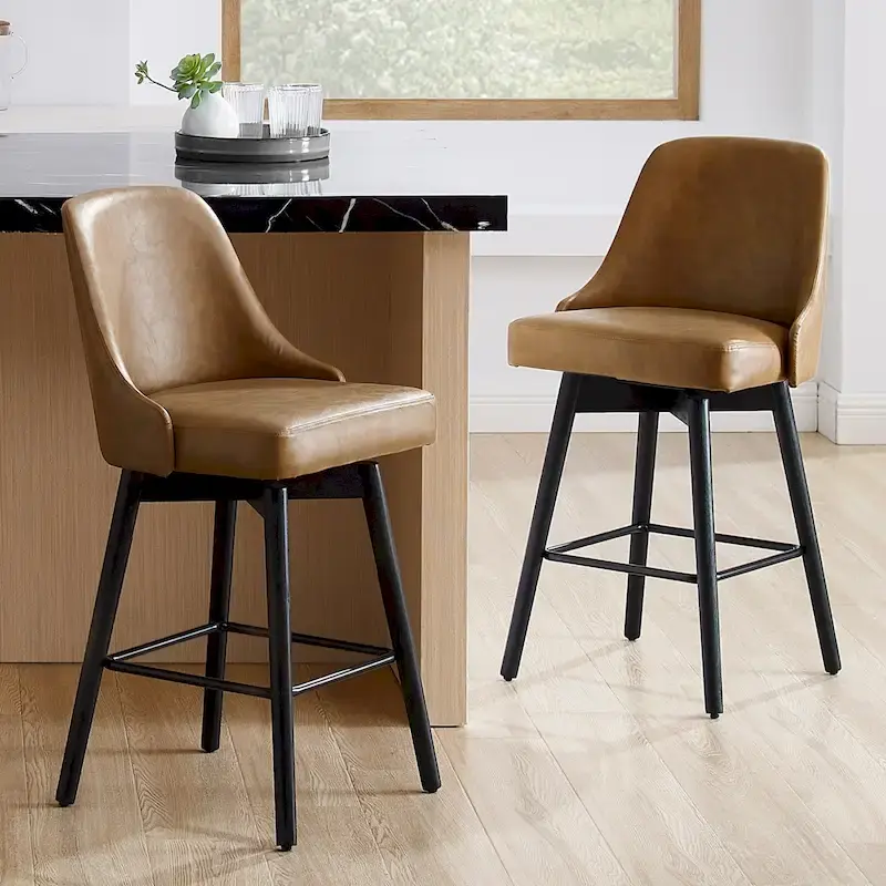 Art Leon Set of 2 Upholstered Counter Height Swivel Barstool