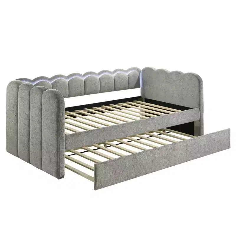 GDFStudio Charlotte Modern Wood Upholstered LED Daybed with Trundle