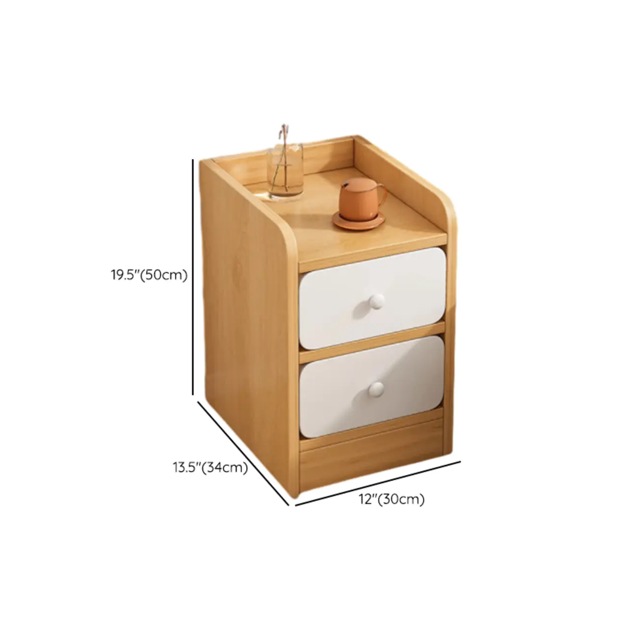 Modern Bedside Table with Drawers - White Nightstand