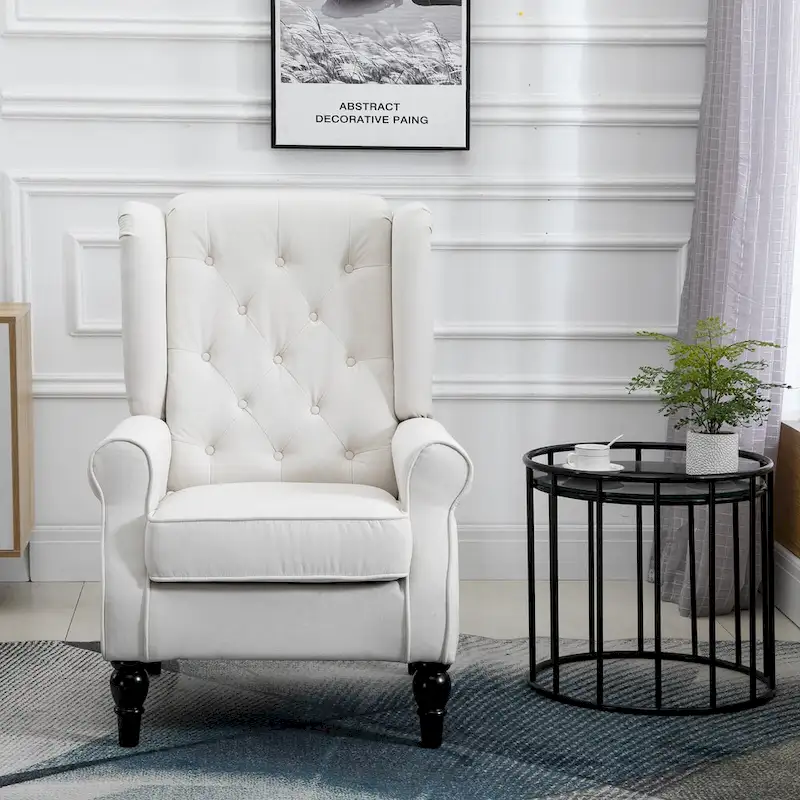 Cream White Modern 29.3 High Back Tufted Accent Chair with Wingback Design