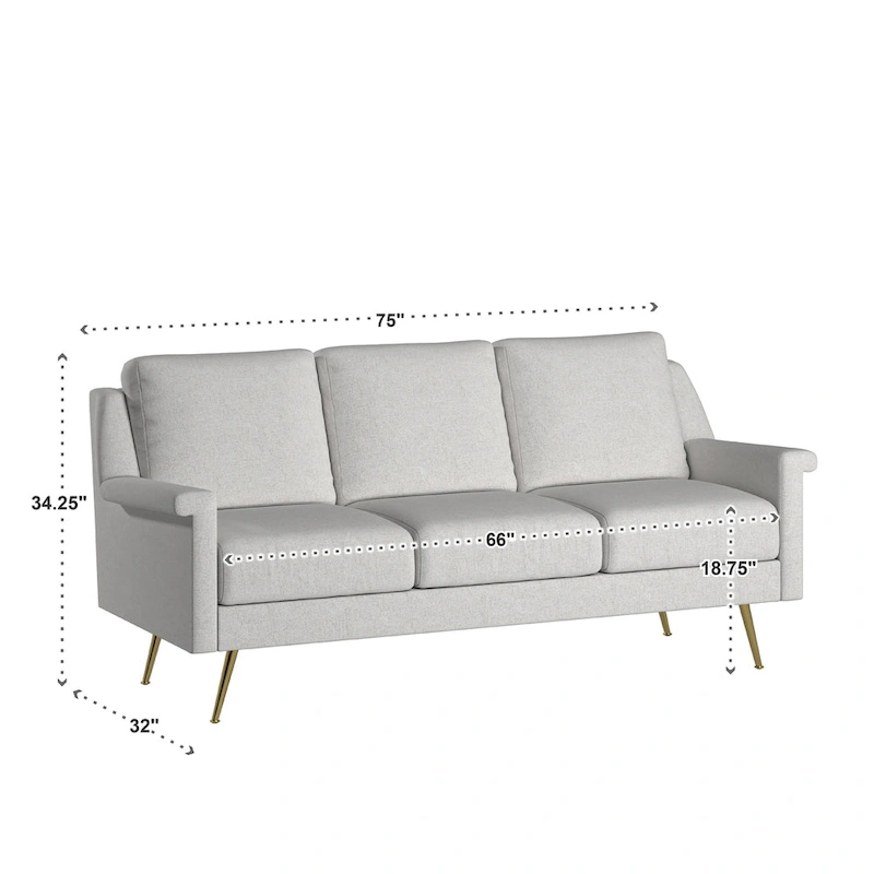 Cade Grey Fabric Sofa with Gold Metal Legs by iNSPIRE Q Modern