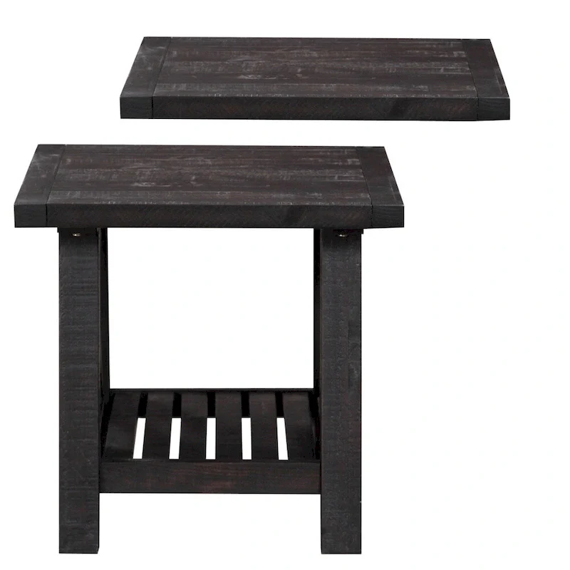 Pine Wood End Table with Exposed Hardware, Brown