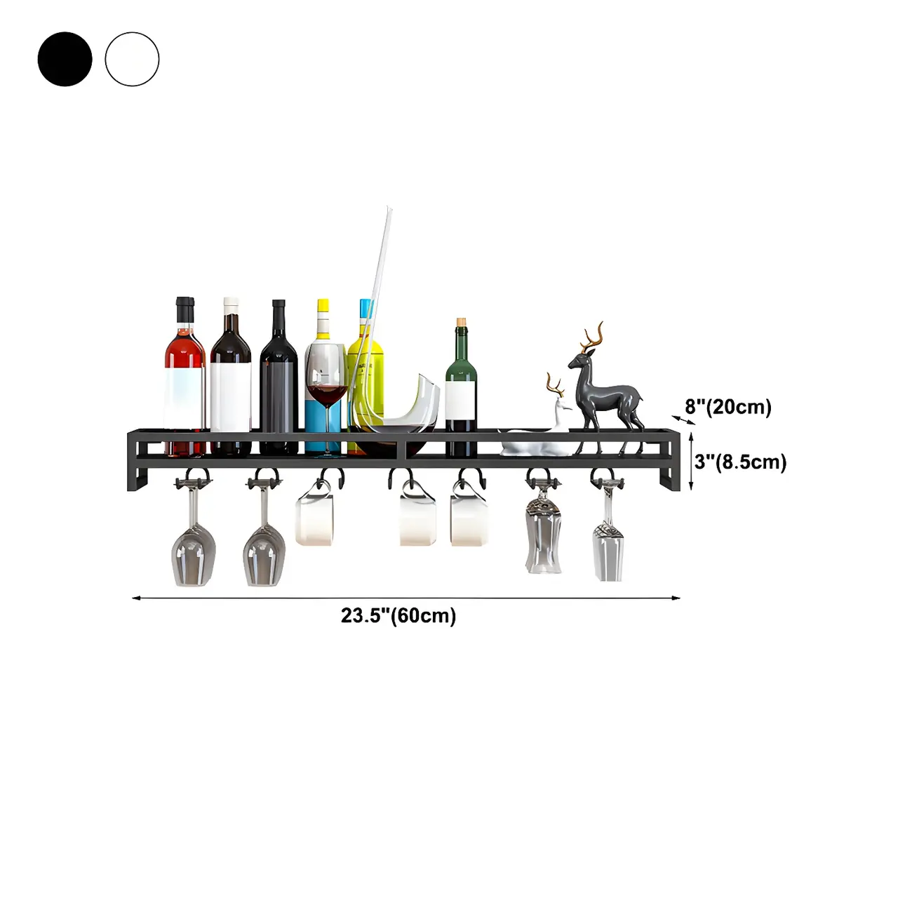 Floating Mount Metal Wine Glasses and Bottle Rack with Hook