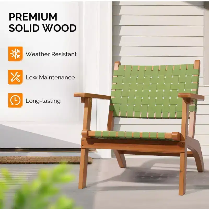 Karl Home | Mid-century Patio Accent Chair with Hand Woven Back & Seat