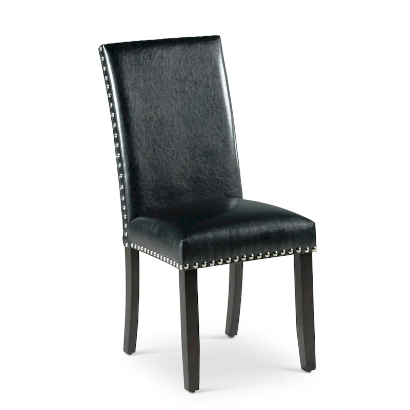 Black Faux Leather Dining Chair with Nailhead Trim