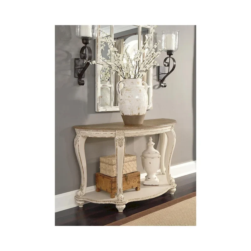 Demilune Sofa Table - White/Brown