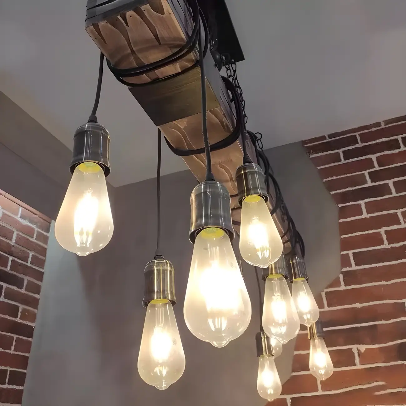 Industrial Brown Wood Large Island Hanging Light
