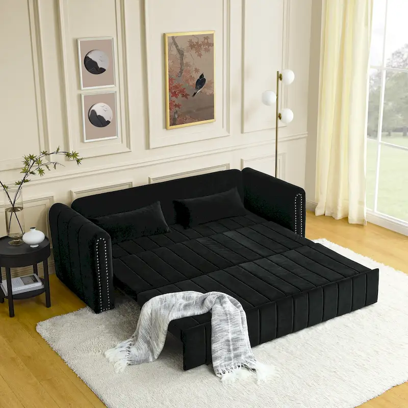 3-Seater Pull-Out Sleeper Sofa with Storage Drawers, Black / Beige / Orange / Grey