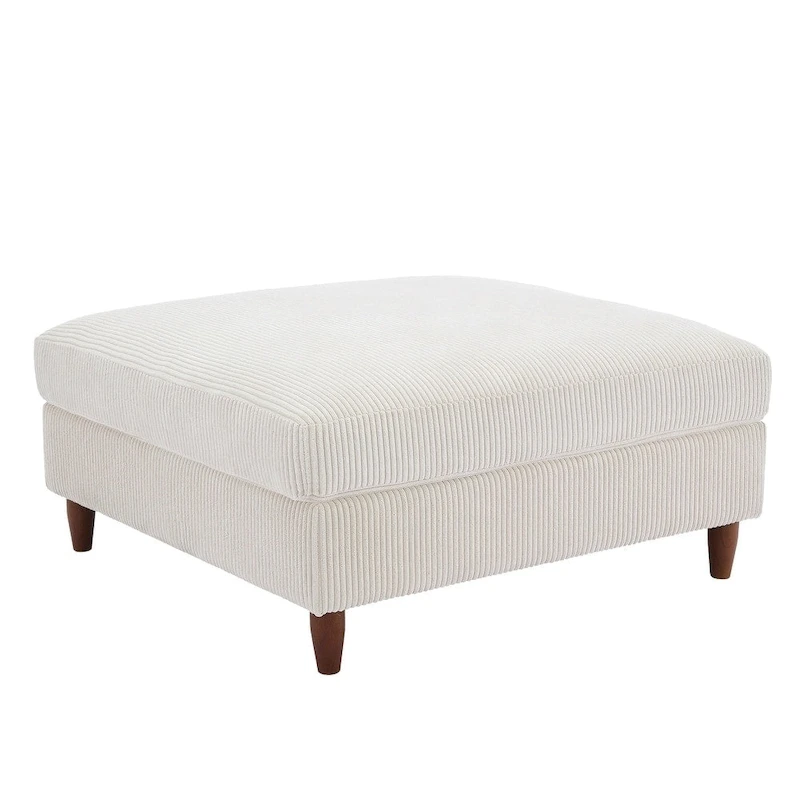 Modern Square Corduroy Upholstered Ottoman With Wood Leg