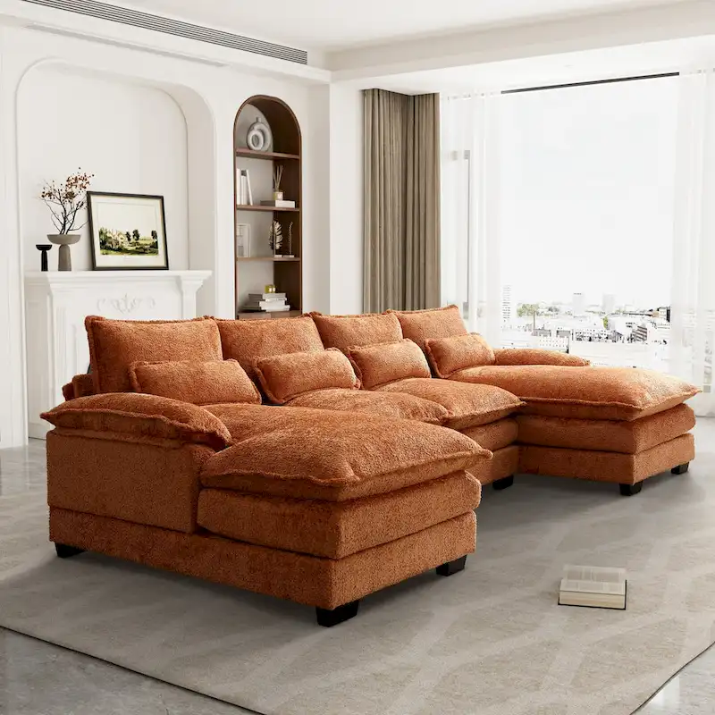 Ouyessir Large Chenille Fabric U-shaped Sectional Sofa with Cushions
