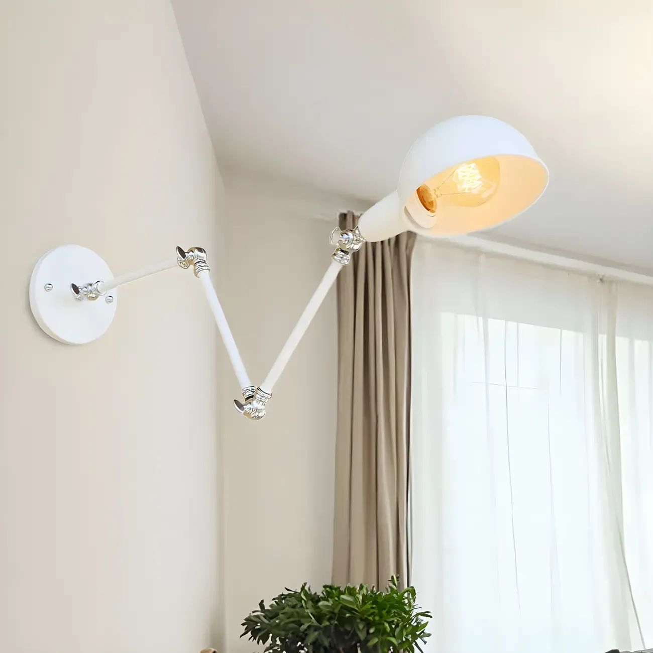 Modern White Metal Swing Arm Wall Lamp for Study