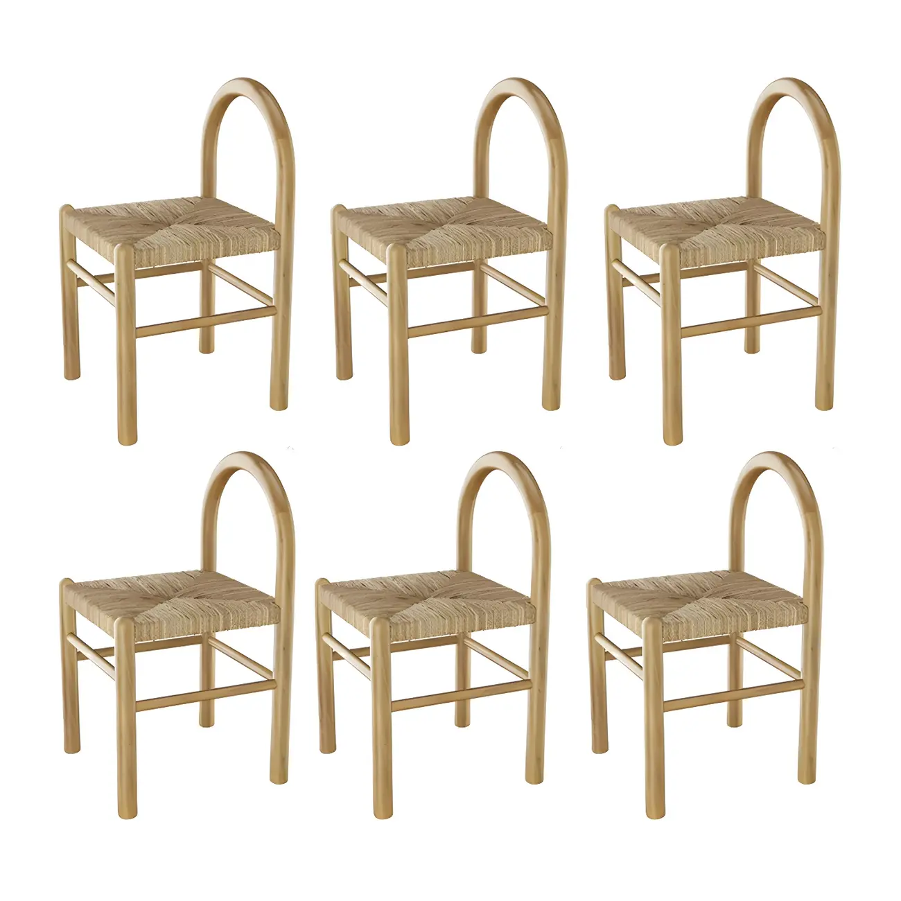 Rustic Wood Natural Rattan Bar Stool with Footrest