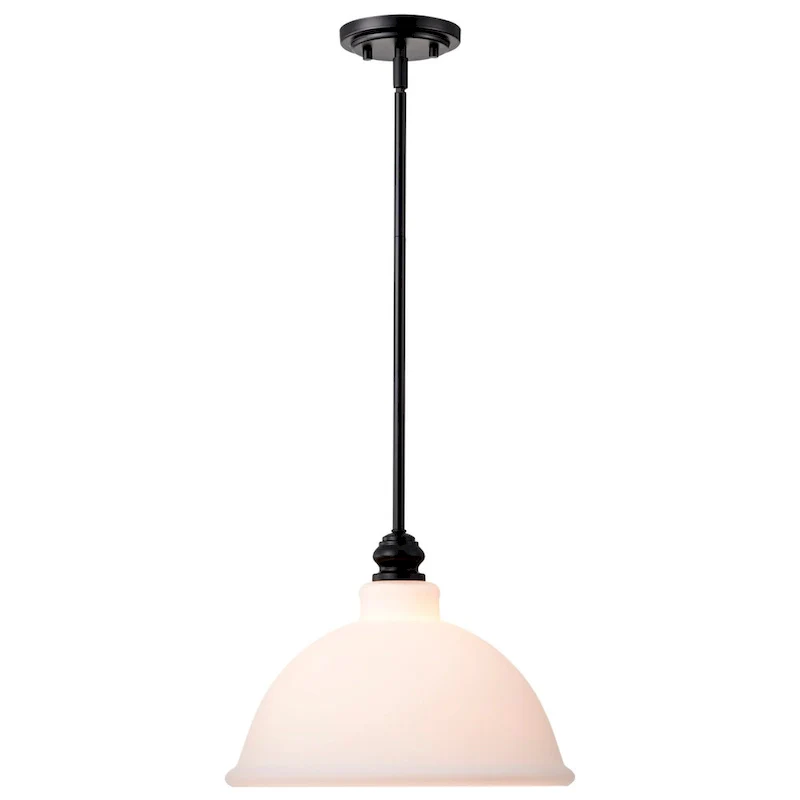 Russel 14 Inch Pendant Matte Black with Satin White Glass - Matte Black
