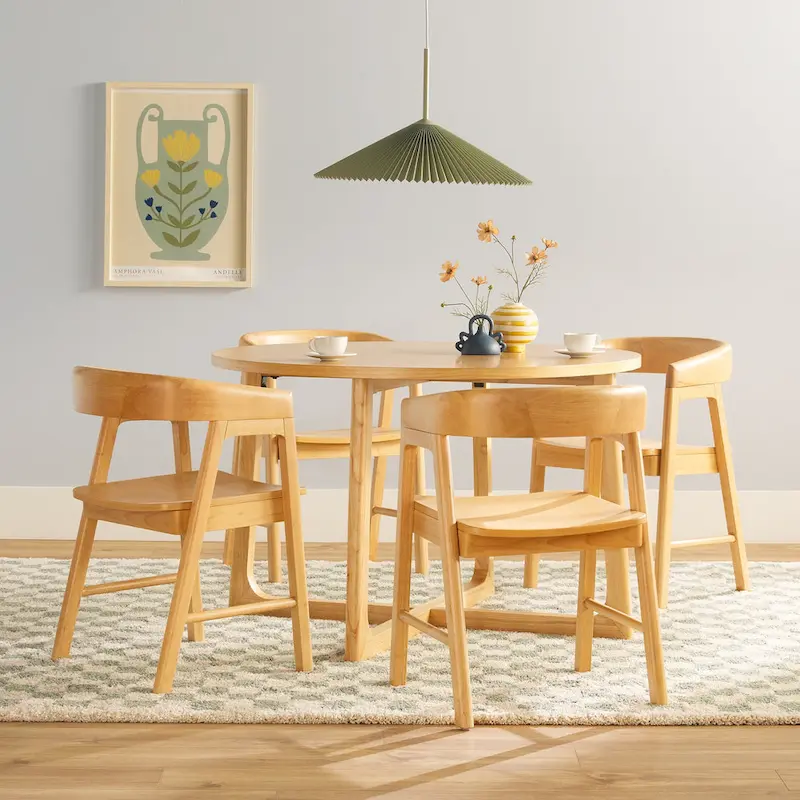 5 Piece Dining Table Set with Solid Wood Chairs