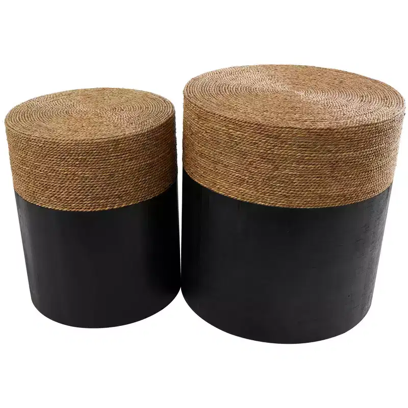Olivia & May Wood Handmade Colorblock Wrapped Accent Table with Dried Plant Tabletops Black