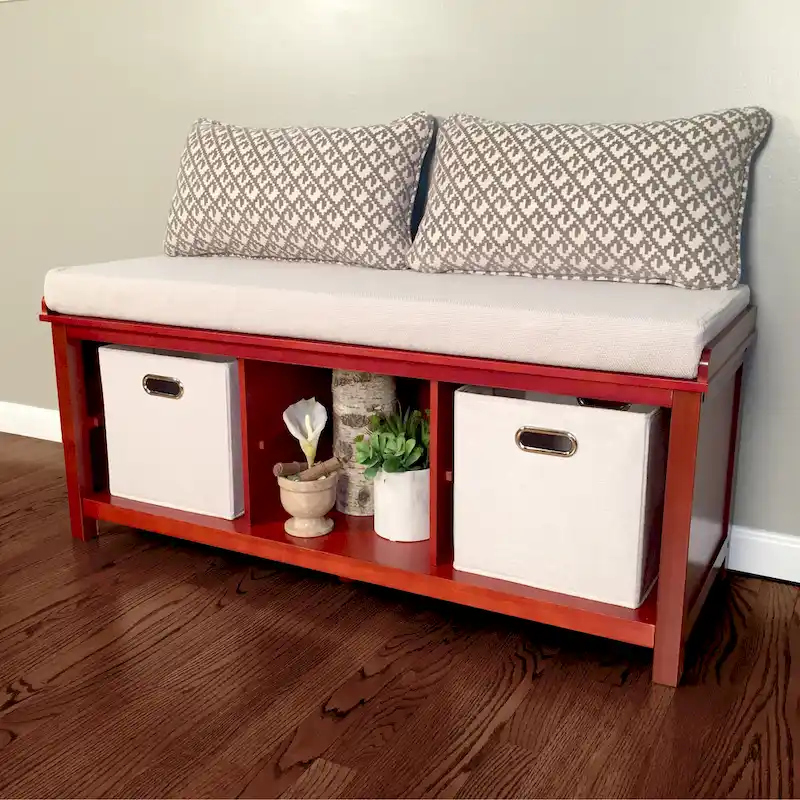 John Louis Home Solid Wood Entryway Bench with 4 Shoe Cubbies Mahogany