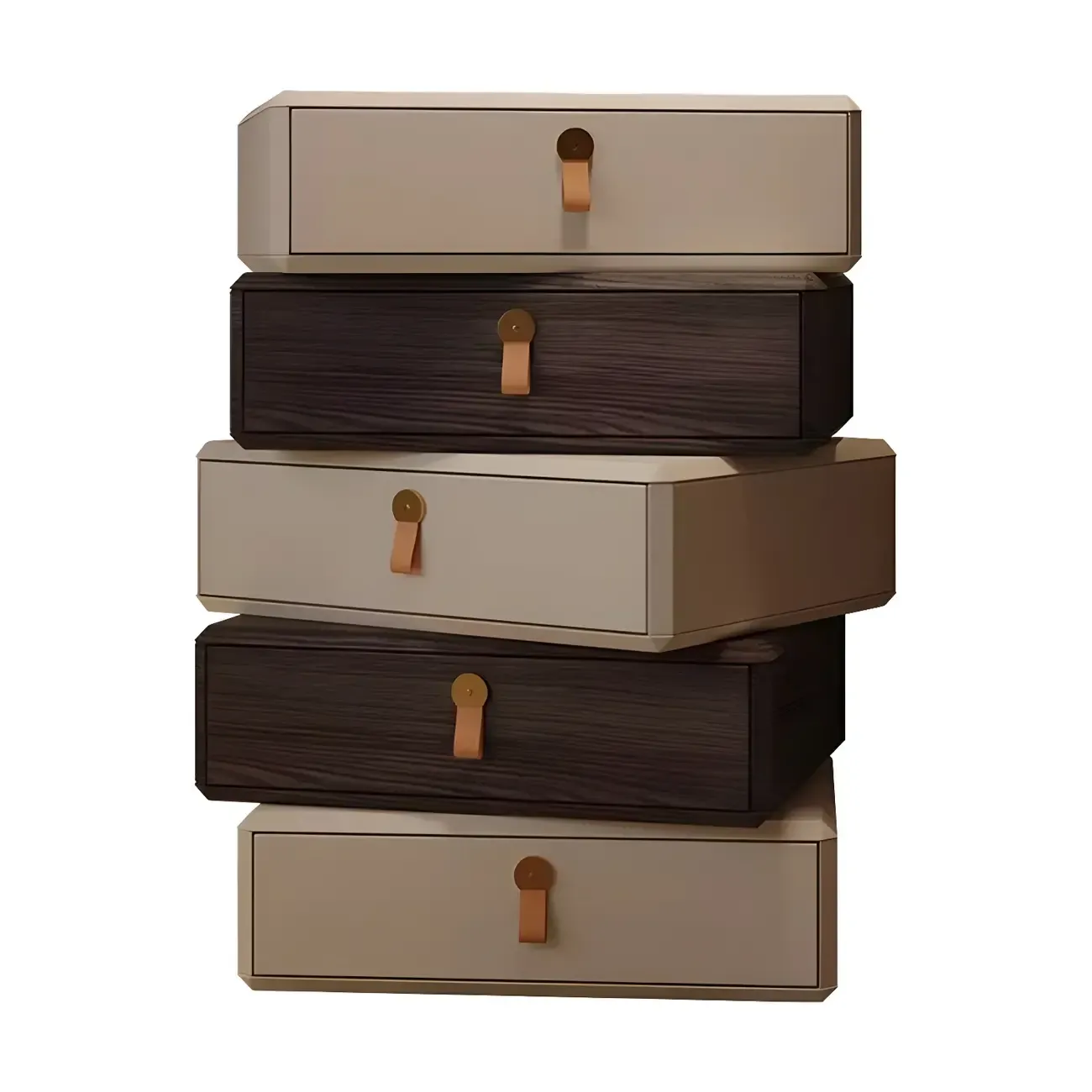 Stacked Beige Wood 3 Drawers Narrow Nightstand