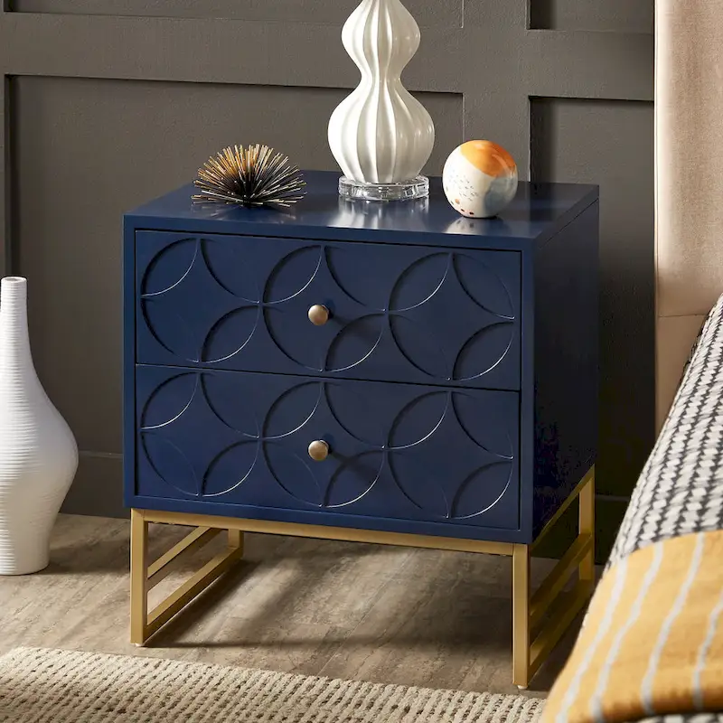 Arched Diamond 2- Drawer Gold Metal End Table