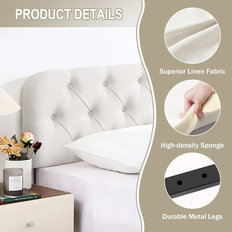Button Tufted Upholstered Headboard Adjustable Height