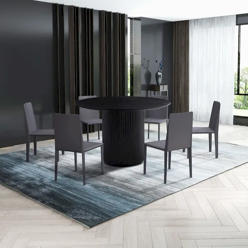 Black Round Dining Table, MDF handcraft Pedestal Dining Room Table