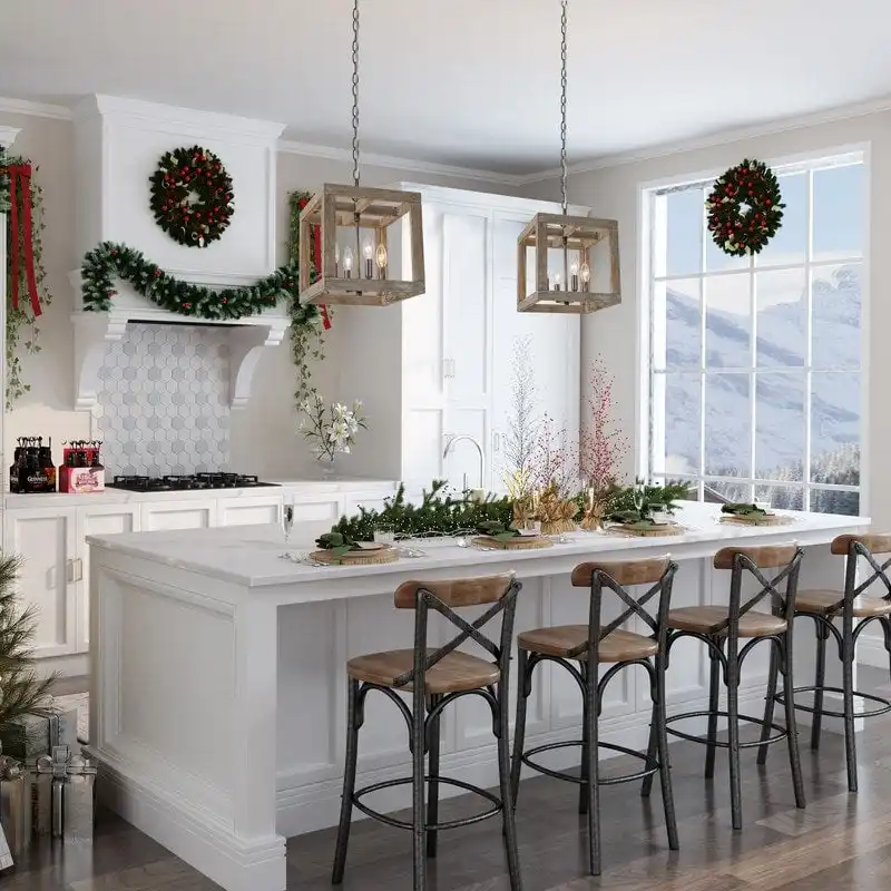 Farmhouse Pendant Lights Rustic 4-light Distressed Wood Ceiling Light for Kitchen Island - D11  x H72